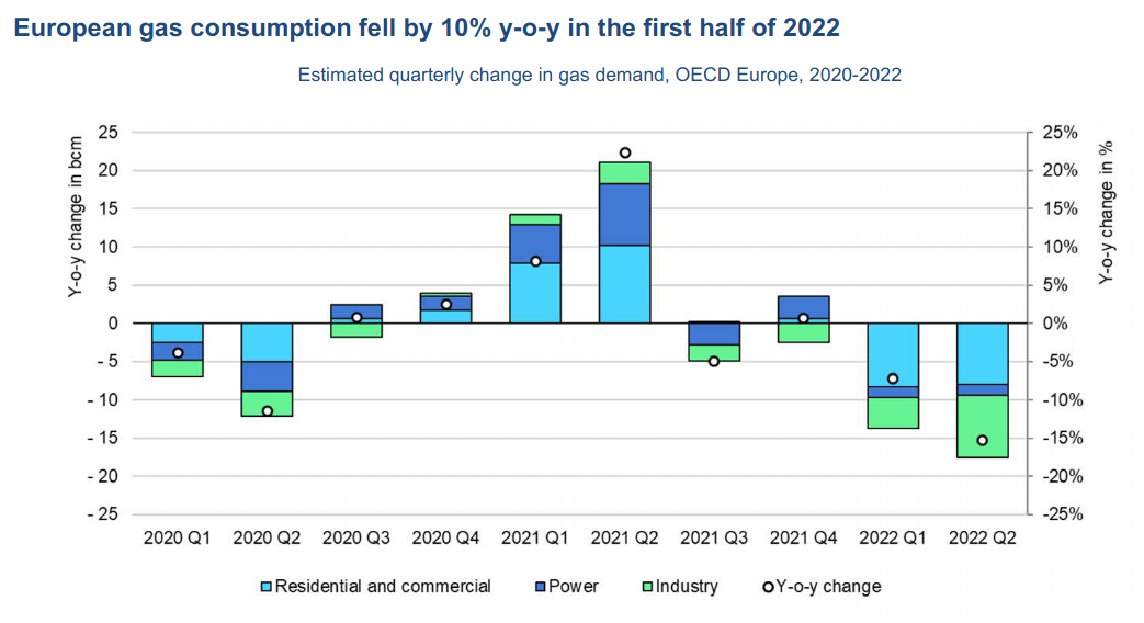 Grafico 1. Tassi di variazione trimestrali del consumo di gas in Europa