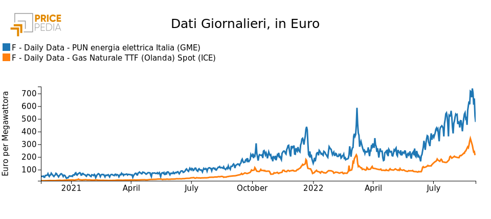 Grafico: Prezzi del gas e dell'energia elettrica Prezzi del gas e dell'energia elettrica