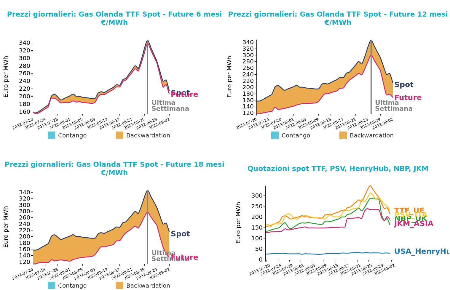 Andamento prezzo del gas naturale TTF e confronto tra i mercati finanziari