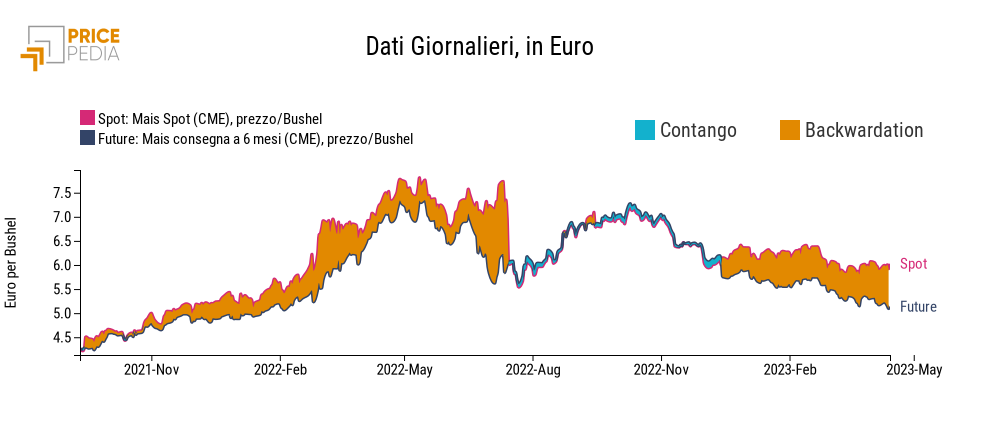 Andamento del prezzo spot e del prezzo future del mais